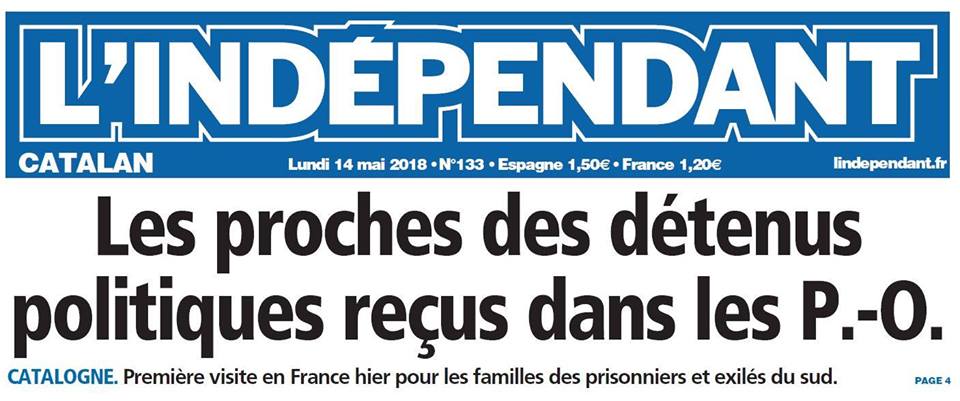 Reportatge de France 3 i portada a L'Indépendant : trobada entre els Angelets i els familiars dels presos polítics