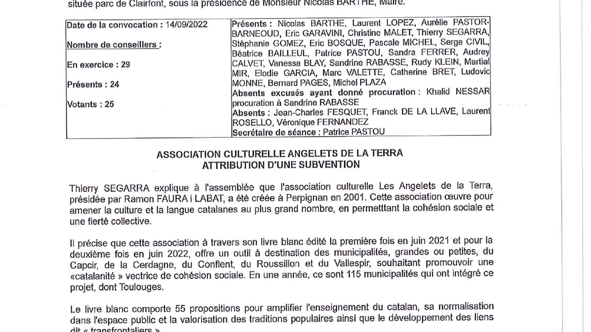 L'ajuntament de Toulouges atorga una subvenció als Angelets de la Terra