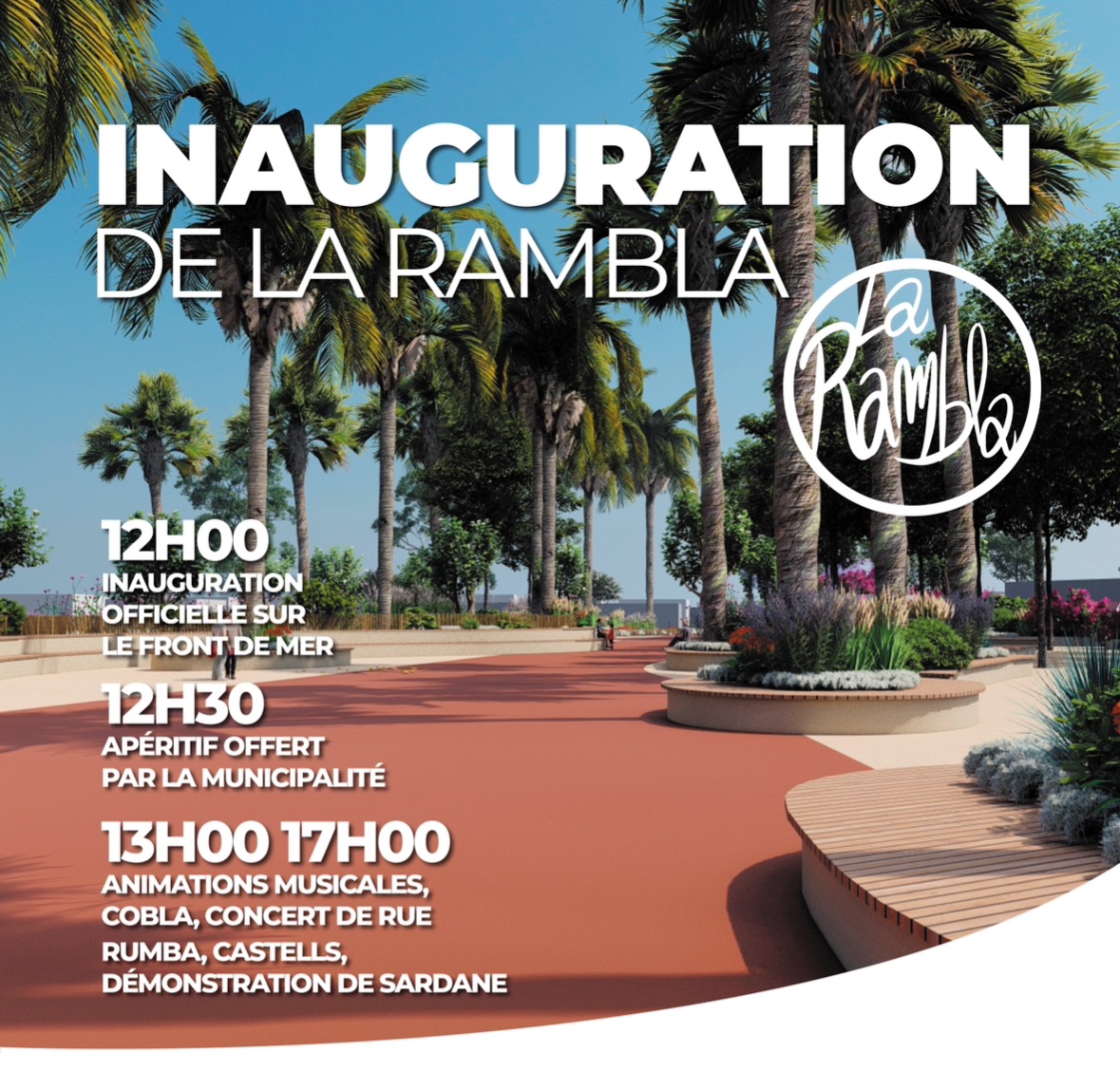 Inauguration de la Rambla de Santa Maria la Mar: cobla, castells, sardanes