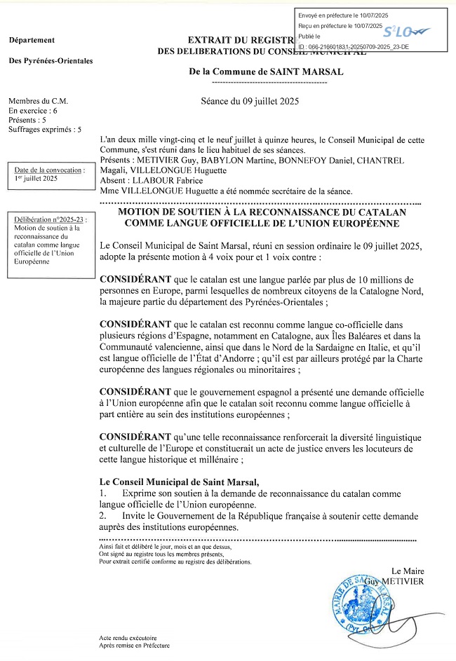 Sant Marçal se posiciona a favor del català a Europa
