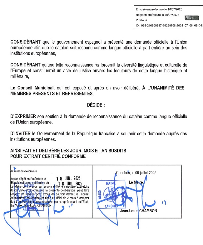 Cànoes aprova per unanimitat la moció dels Angelets de la Terra a favor del català a Europa