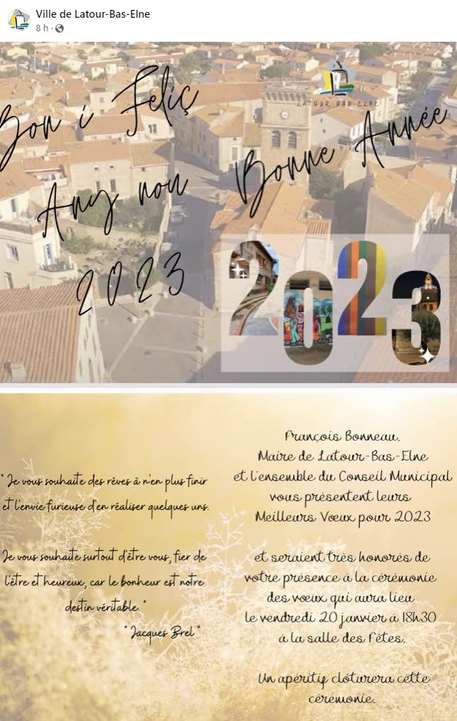"Bon i feliç any nou" al Facebook de La Torre del Bisbe