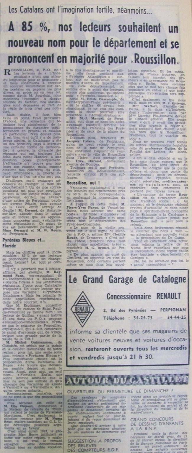 L'any 1970 quasi tots els nord-catalans ja volien canviar el nom del departament